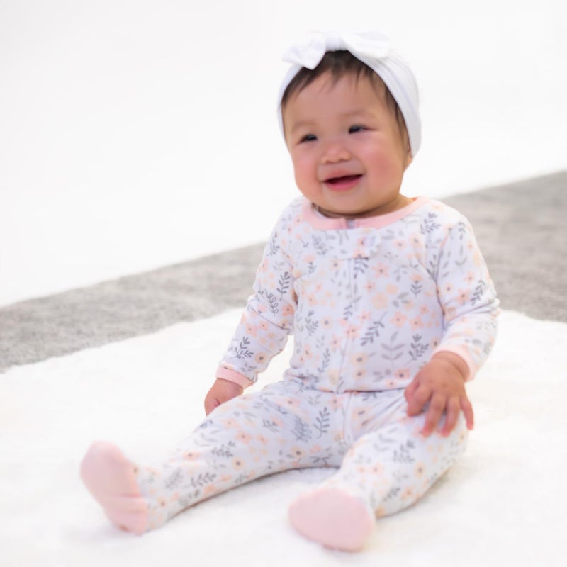 The Peanut Shell The Peanutshell Baby Sleepers for Girls 3-Pack - 3-6 Months Clothes, Soft Cotton Baby Girl Footed Pajamas, Infants Clothes Gift Set - Flower Pink - Image 4